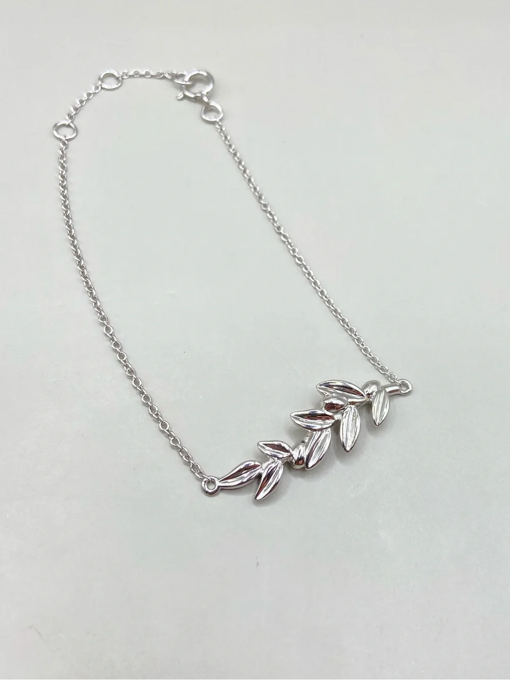 Sterling Silver Olive Leaf Branch Chain Bracelet